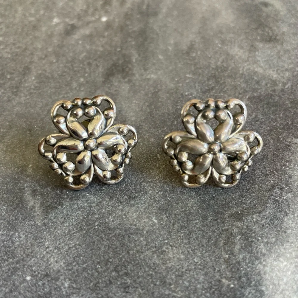 Vintage Danecraft Sterling Silver Floral Earrings